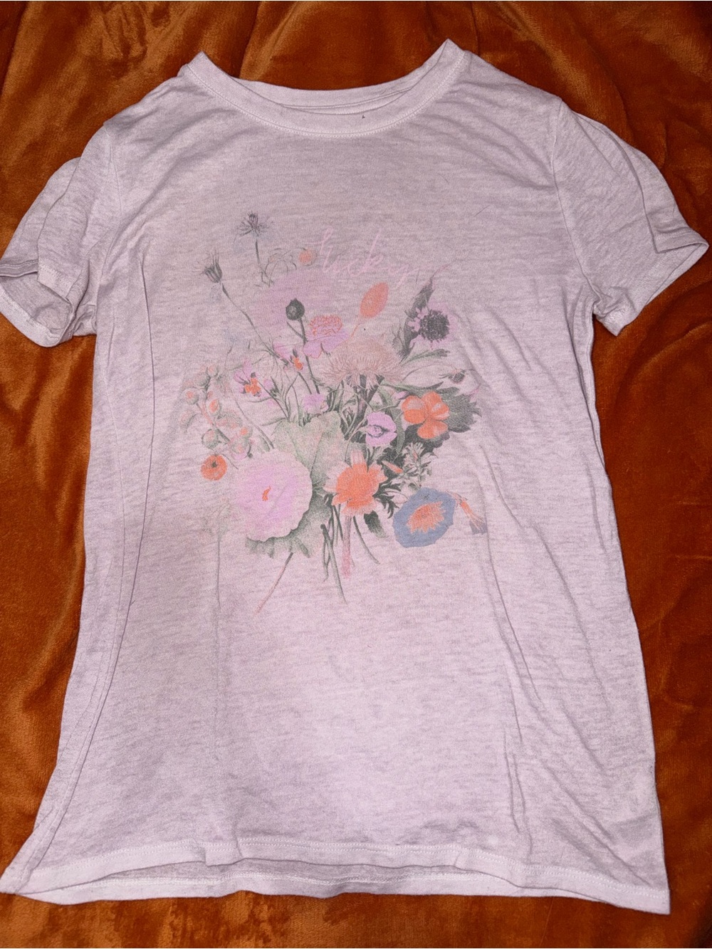 Lucky Brand Light Pink Floral Graphic Short Sleeve Tee